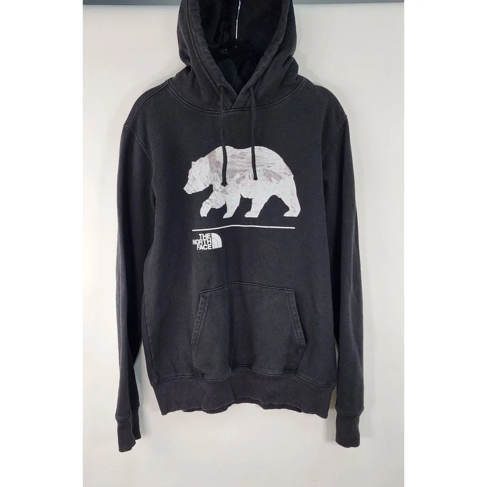 The North Face Pullover Hoodie Men's S Black White Bear Graphic Sweatshirt